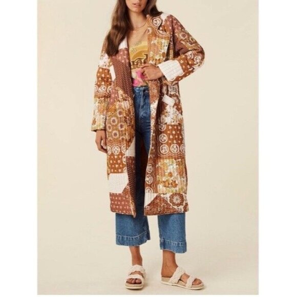 Spell Patchwork Long Coat - Brown and White - Picture 1 of 10
